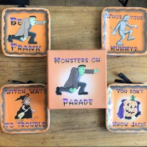 Monsters On Parade mini plates - Frankenstein, mummy, witch, pumpkin
